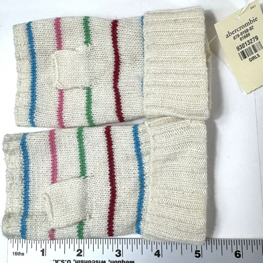 NWT Abercrombie Girls Stripe Knit Fingerless Gloves Mittens Cozy Soft VTG‎ Y2k